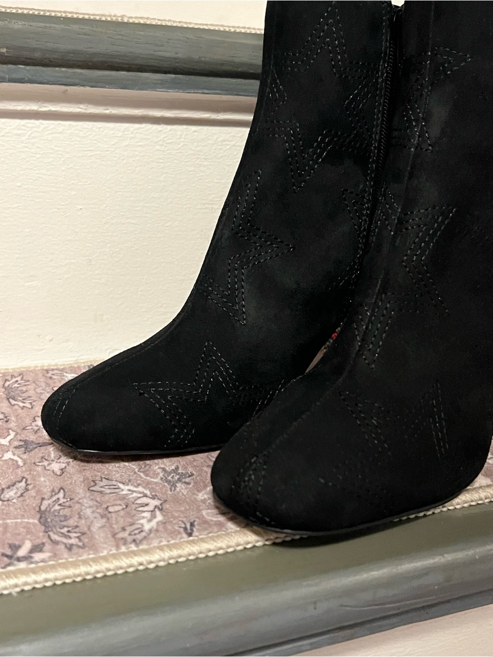 Betsey Johnson Black Star Embroidered Ankle Boots with Beaded Block Heel - Picture 7 of 7